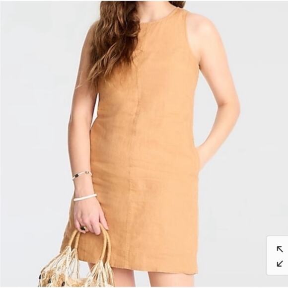J. Crew Button-back linen shift dress tan brown Sz M - Picture 1 of 8